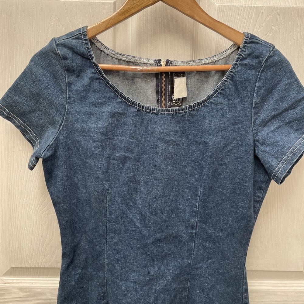 VTG Women's Chorus Blues‎ Denim Zipup Ruffle Dress Size 11 / 12 Cowgirl Country - Picture 3 of 7